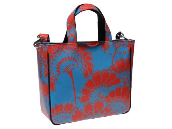 TOTE BAG TURQUOISE AND RED FLORAL FANTASY. GLAM MODEL MADE OF LORRY TARPAULIN. - Unique Pieces Paul Meccanico