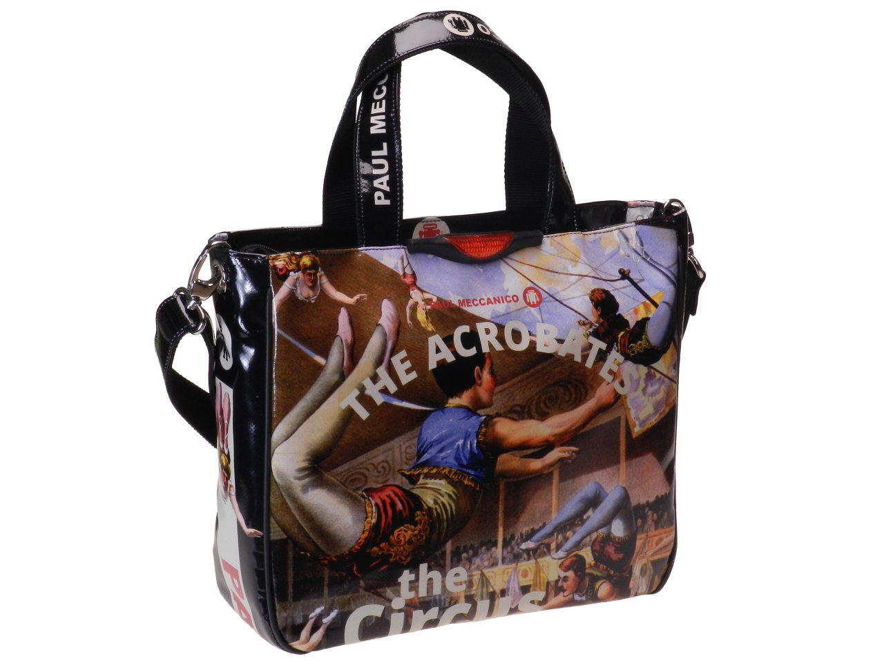 TOTE BAG VINTAGE EFFECT WITH CIRCUS FANTASY. GLAM MODEL MADE OF LORRY TARPAULIN. - Unique Pieces Paul Meccanico