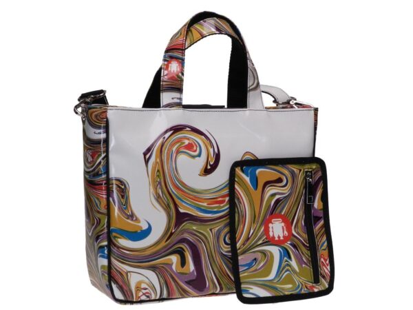 TOTE BAG WHITE COLOUR ABSTRACT FANTASY. GLAM MODEL MADE OF LORRY TARPAULIN. - Unique Pieces Paul Meccanico