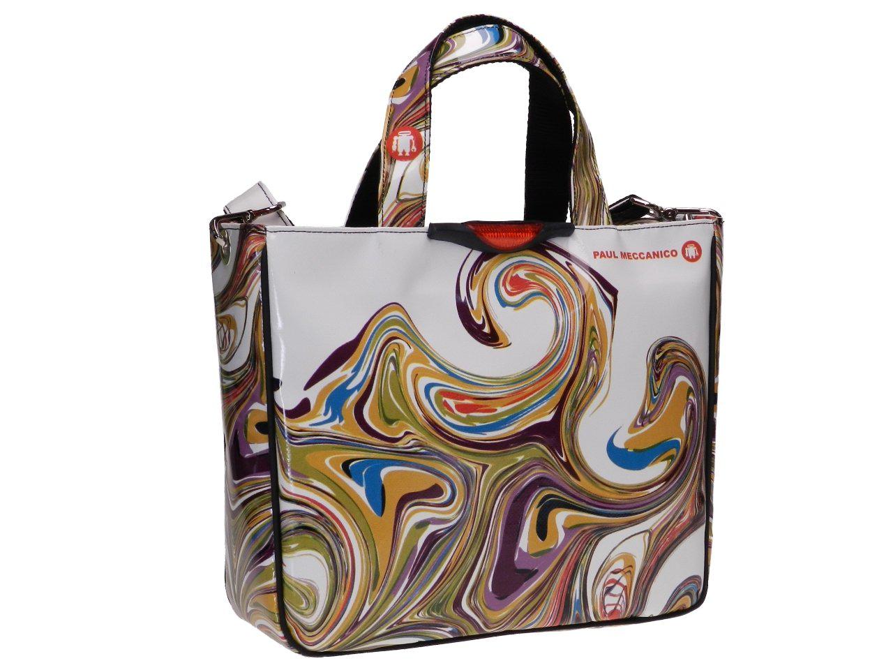 TOTE BAG WHITE COLOUR ABSTRACT FANTASY. GLAM MODEL MADE OF LORRY TARPAULIN. - Unique Pieces Paul Meccanico