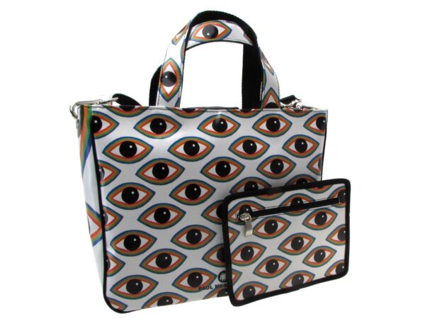 TOTE BAG WHITE COLOUR WITH EYE PRINT. GLAM MODEL MADE OF LORRY TARPAULIN. - Unique Pieces Paul Meccanico