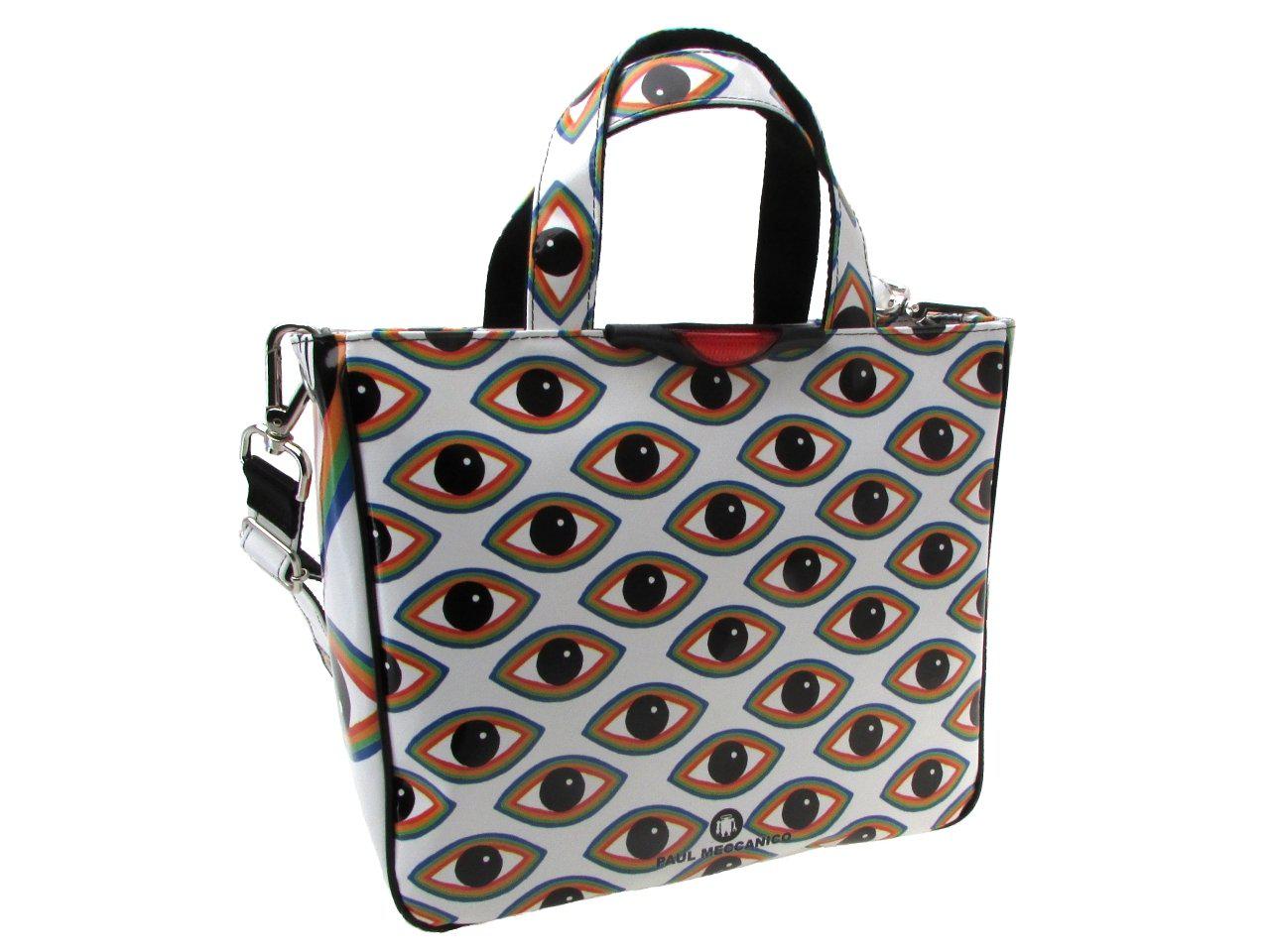 TOTE BAG WHITE COLOUR WITH EYE PRINT. GLAM MODEL MADE OF LORRY TARPAULIN. - Unique Pieces Paul Meccanico
