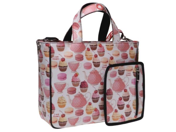 TOTE BAG WHITE COLOUR WITH PRINT DESSERTS. GLAM MODEL HAMMERED SYNTHETIC LEATHER. - Unique Pieces Paul Meccanico