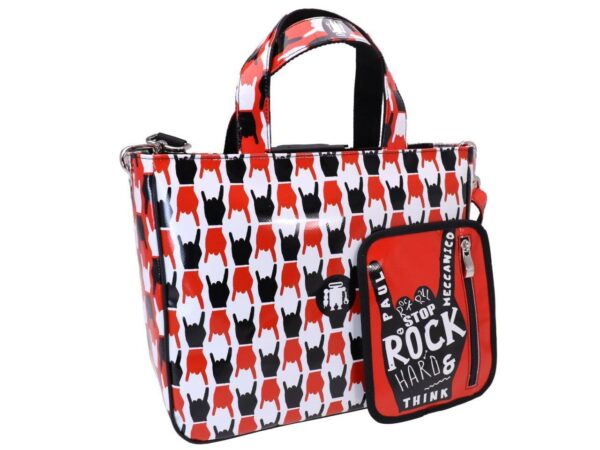 TOTE BAG WHITE, RED AND BLACK "ROCK" STYLE. MODEL GLAM MADE OF LORRY TARPAULIN. - Unique Pieces Paul Meccanico