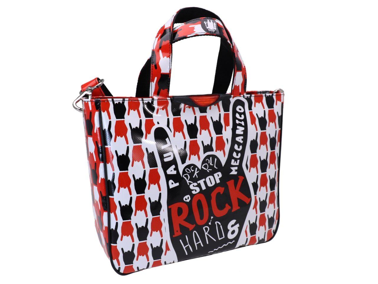 TOTE BAG WHITE, RED AND BLACK "ROCK" STYLE. MODEL GLAM MADE OF LORRY TARPAULIN. - Unique Pieces Paul Meccanico