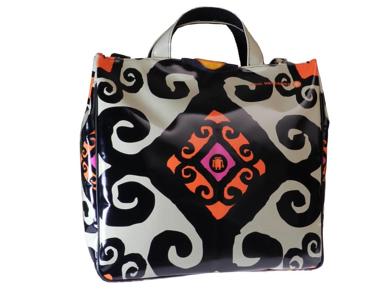 TOTE BAG WITH ETHNIC FANTASY. AIRSTONE MODEL MADE OF LORRY TARPAULIN ECRU COLOUR. - Unique Pieces Paul Meccanico