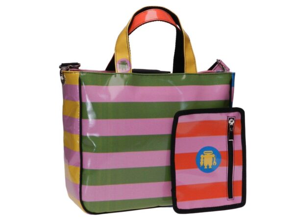 TOTE BAG WITH MULTICOLORED LINES. GLAM MODEL MADE OF LORRY TARPAULIN. - Unique Pieces Paul Meccanico