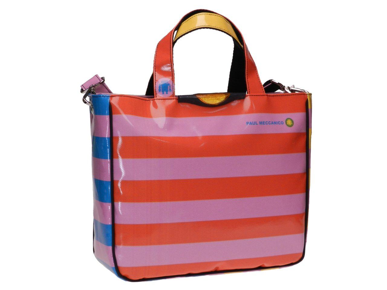TOTE BAG WITH MULTICOLORED LINES. GLAM MODEL MADE OF LORRY TARPAULIN. - Unique Pieces Paul Meccanico