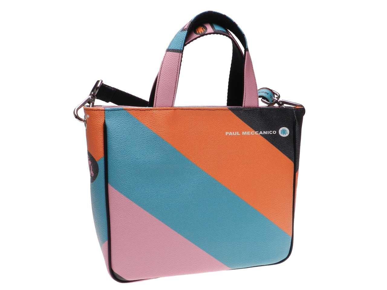 TOTE BAG WITH ORANGE AQUAMARINE AND PINK MAXI STRIPED. GLAM MODEL MADE OF HAMMERED FAUX LEATHER. - Unique Pieces Paul Meccanico