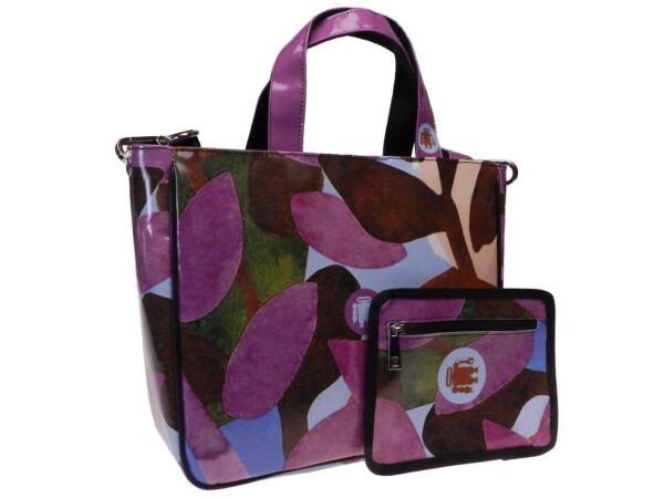 TOTE BAG WITH STYLIZED LEAVES. GLAM MODEL MADE OF LORRY TARPAULIN. - Unique Pieces Paul Meccanico