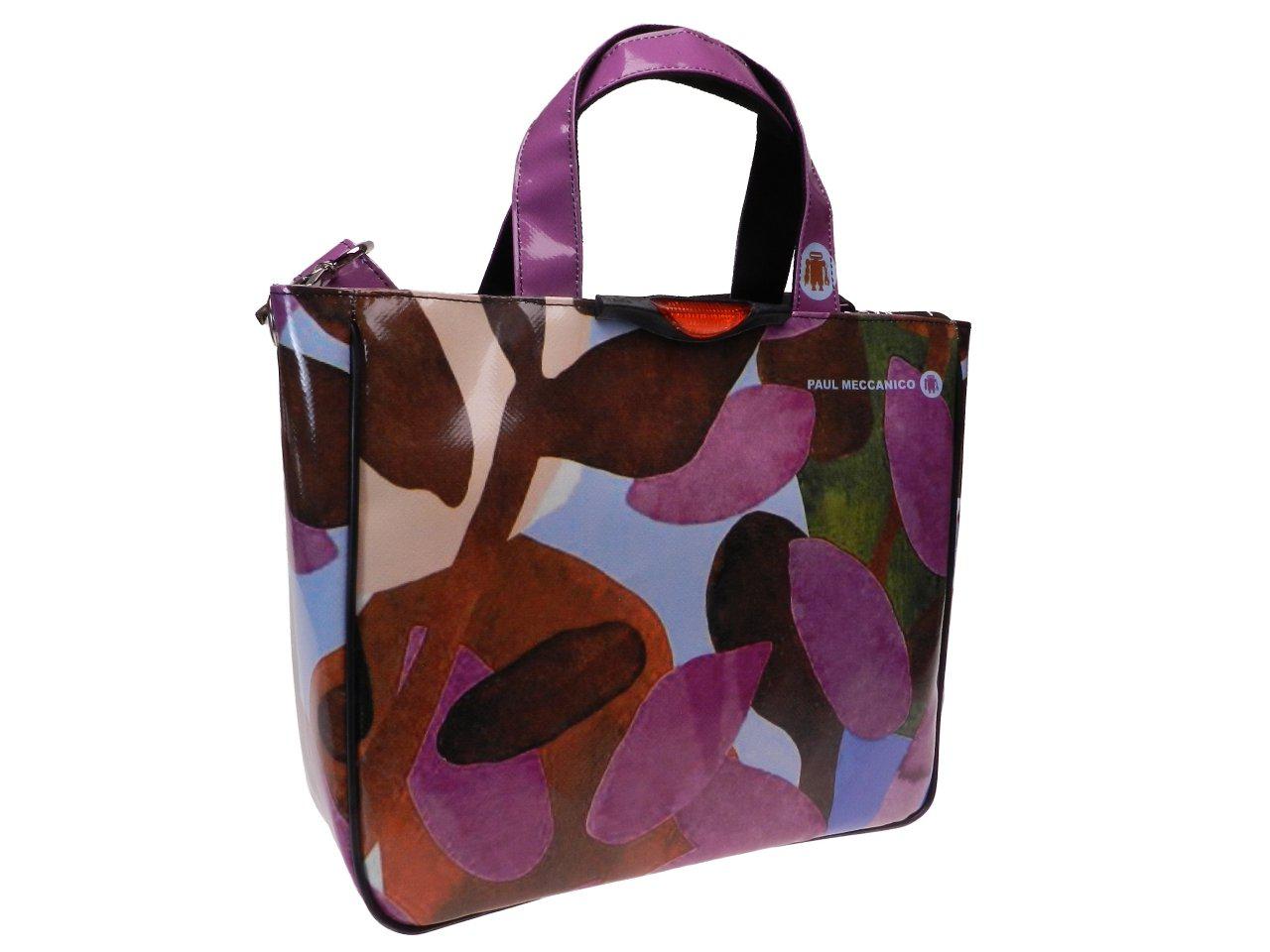 TOTE BAG WITH STYLIZED LEAVES. GLAM MODEL MADE OF LORRY TARPAULIN. - Unique Pieces Paul Meccanico
