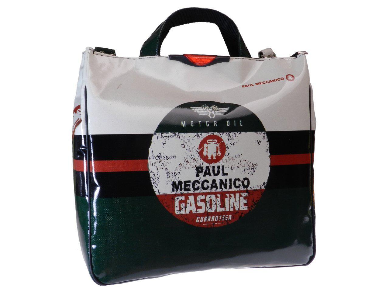 TOTE BAG WORKSHOP STYLE DARK OLIVE GREEN, BLACK AND WHITE COLOURS. AIRSTONE MODEL MADE OF LORRY TARPAULIN. - Unique Pieces Paul Meccanico