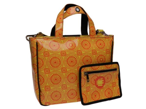 TOTE BAG YELLOW AND ORANGE COLOURS LACE FANTASY. GLAM MODEL MADE OF LORRY TARPAULIN. - Unique Pieces Paul Meccanico