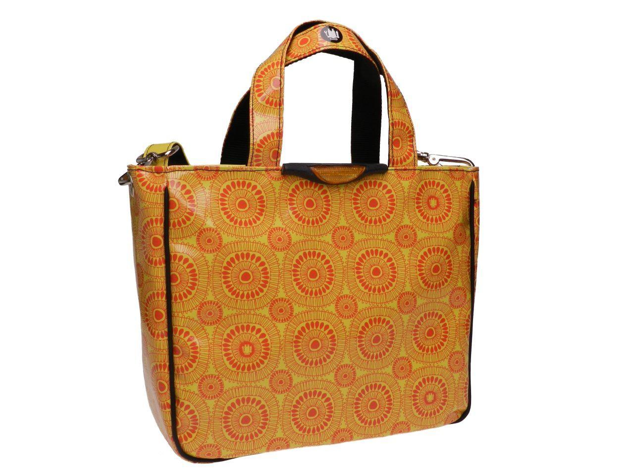 TOTE BAG YELLOW AND ORANGE COLOURS LACE FANTASY. GLAM MODEL MADE OF LORRY TARPAULIN. - Unique Pieces Paul Meccanico