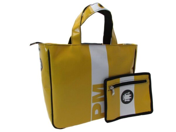 TOTE BAG YELLOW AND WHITE COLOURS. GLAM MODEL MADE OF LORRY TARPAULIN. - Unique Pieces Paul Meccanico
