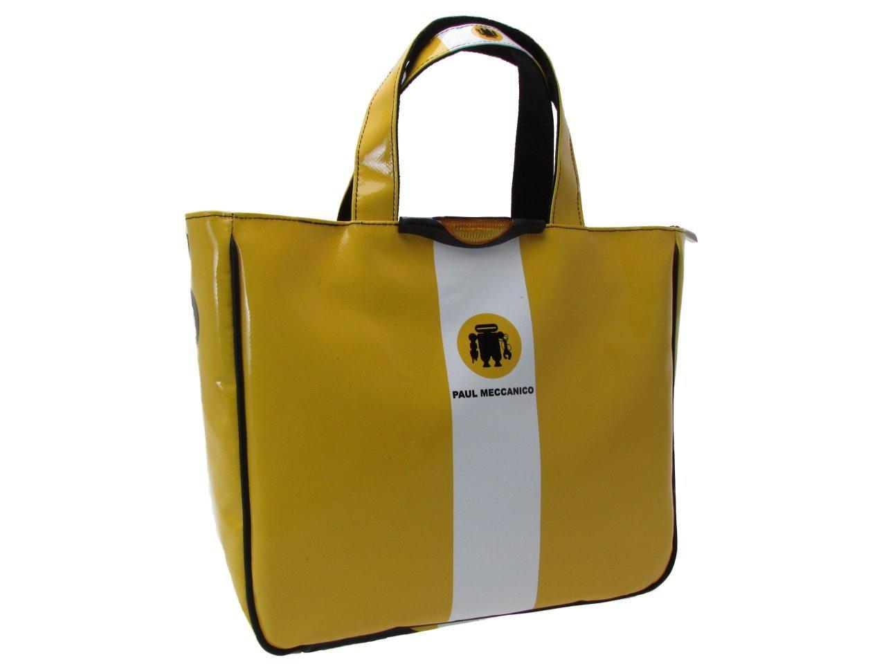 TOTE BAG YELLOW AND WHITE COLOURS. GLAM MODEL MADE OF LORRY TARPAULIN. - Unique Pieces Paul Meccanico