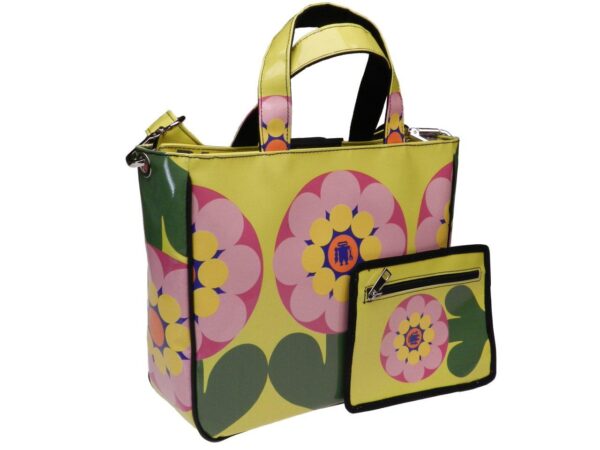 TOTE BAG YELLOW COLOUR FLORAL FANTASY. GLAM MODEL MADE OF LORRY TARPAULIN. - Unique Pieces Paul Meccanico