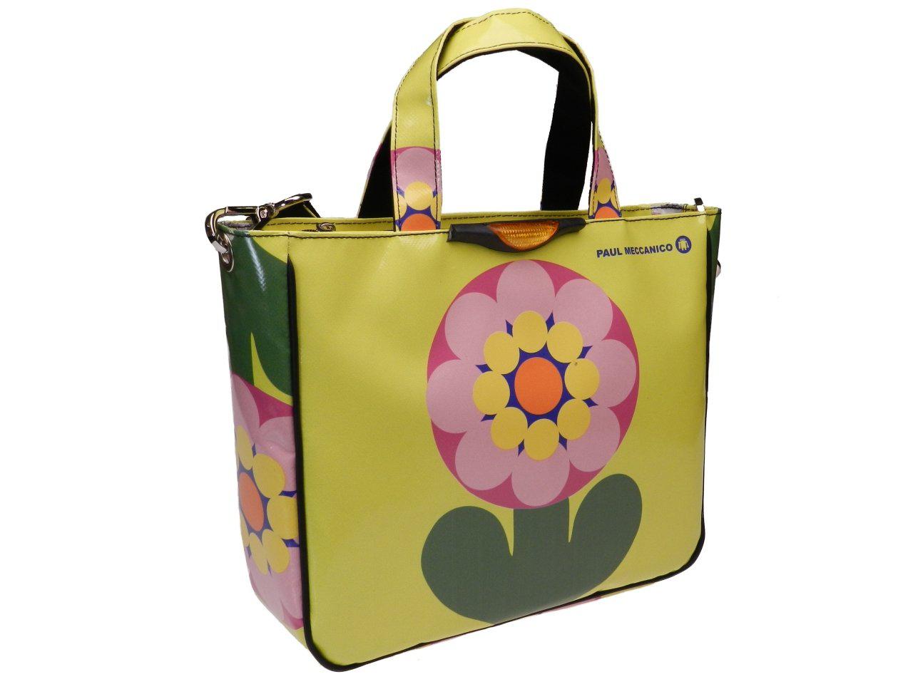TOTE BAG YELLOW COLOUR FLORAL FANTASY. GLAM MODEL MADE OF LORRY TARPAULIN. - Unique Pieces Paul Meccanico