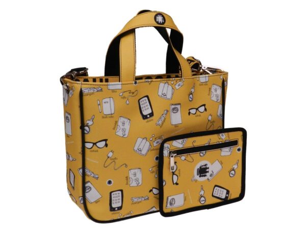 TOTE BAG YELLOW COLOUR WITH NICE FANTASY "OFFICE". GLAM MODEL MADE OF SOFT SYNTETHIC LEATHER. - Unique Pieces Paul Meccanico