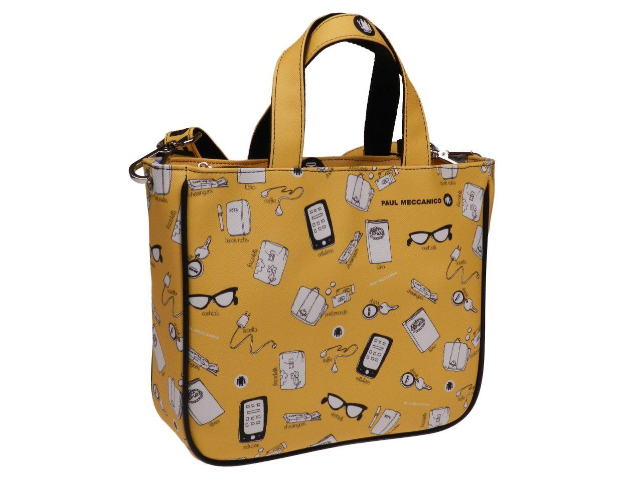 TOTE BAG YELLOW COLOUR WITH NICE FANTASY "OFFICE". GLAM MODEL MADE OF SOFT SYNTETHIC LEATHER. - Unique Pieces Paul Meccanico