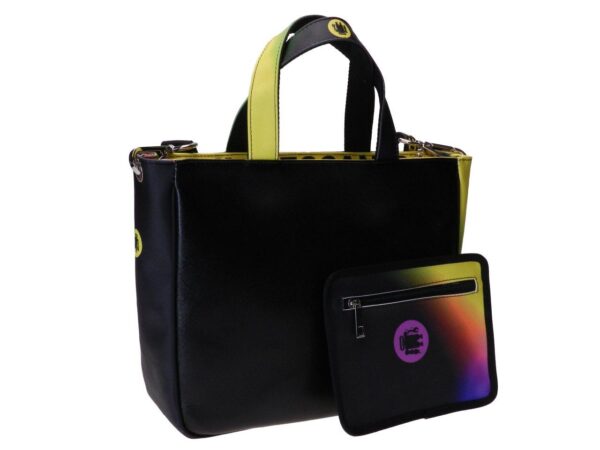 TOTE BAG YELLOW, GREEN AND BLACK COLOURS SHADED EFFECT. GLAM MODEL MADE OF SOFT SYNTETHIC LEATHER. - Unique Pieces Paul Meccanico