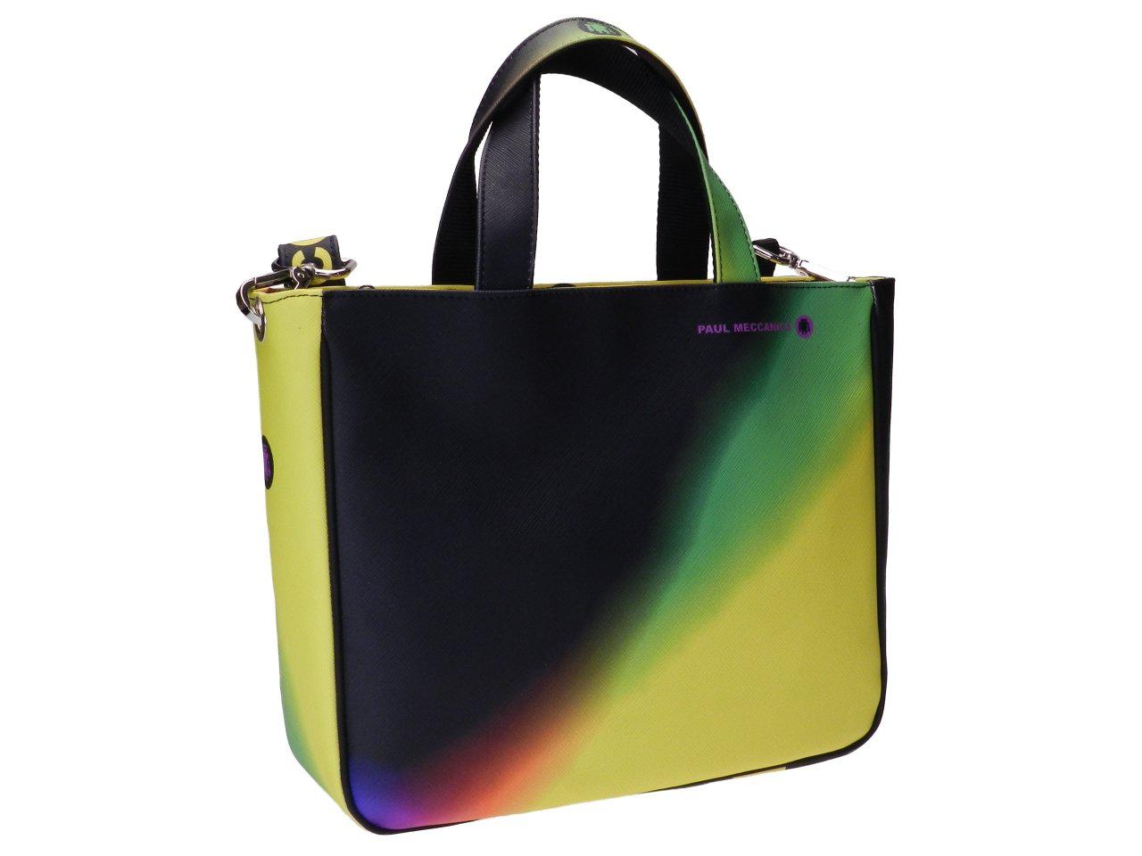 TOTE BAG YELLOW, GREEN AND BLACK COLOURS SHADED EFFECT. GLAM MODEL MADE OF SOFT SYNTETHIC LEATHER. - Unique Pieces Paul Meccanico