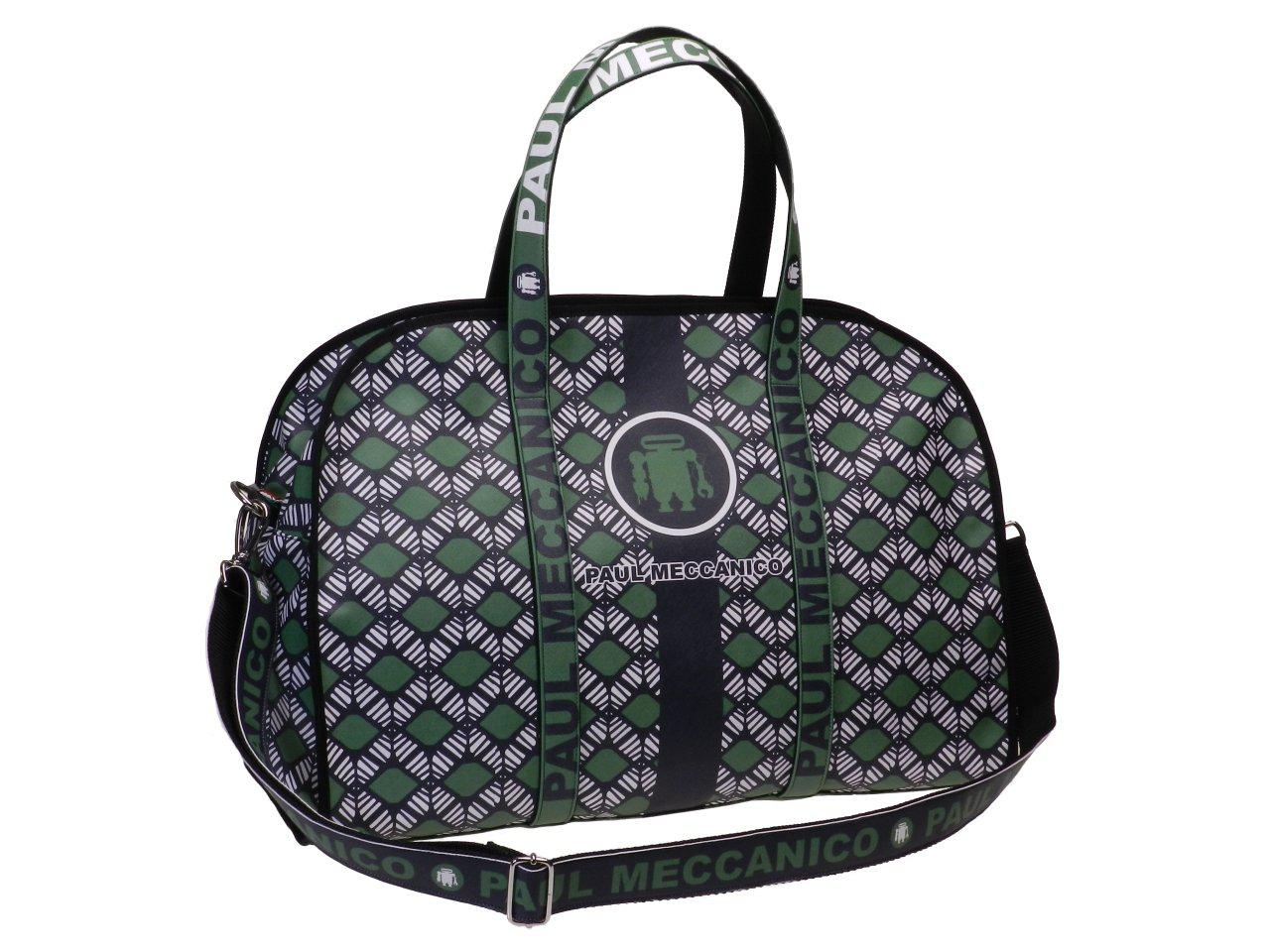 TRAVEL BAG OR SPORTS BAG GREEN COLOUR AFRO FANTASY. RAID MODEL MADE OF CRUELTY FREE LEATHER. - Unique Pieces Paul Meccanico