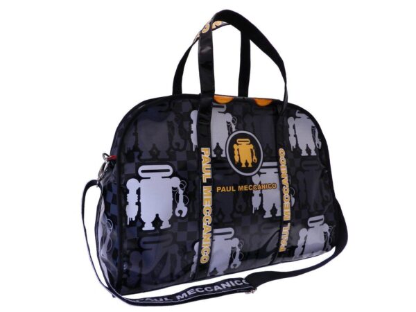 TRAVEL BAG OR SPORTS BAG GREY COLOR WITH ROBOTS FANTASY. RAID MODEL MADE OF LORRY TARPAULIN. - Unique Pieces Paul Meccanico