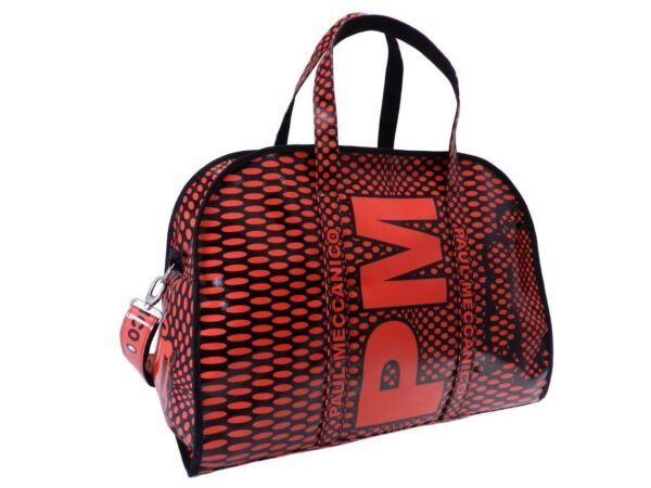 TRAVEL BAG OR SPORTS BAG IN LORRY TARPAULIN. RAID MODEL RED COLOR OPTICAL FANTASY. - Unique Pieces Paul Meccanico