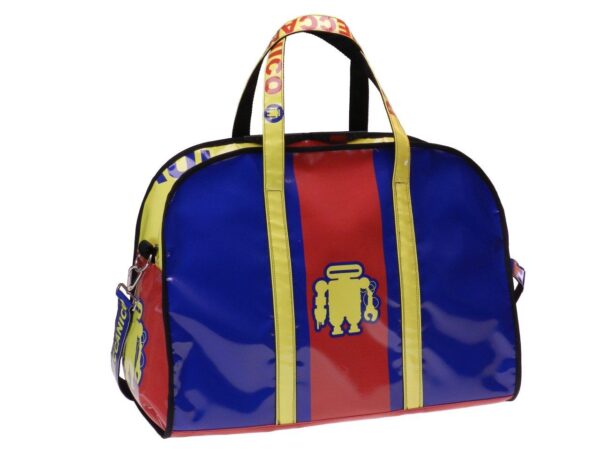 TRAVEL OR SPORTS BAG RED, YELLOW AND BLUE COLOURS BLOCK FANTASY. RAID MODEL MADE OF LORRY TARPAULIN. - Unique Pieces Paul Meccanico