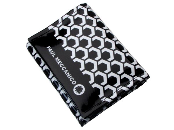 UNISEX WALLET BLACK AND WHITE COLOURS GEOMETRIC FANTASY. MODEL TREK MADE OF LORRY TARPAULIN. - Limited Edition Paul Meccanico