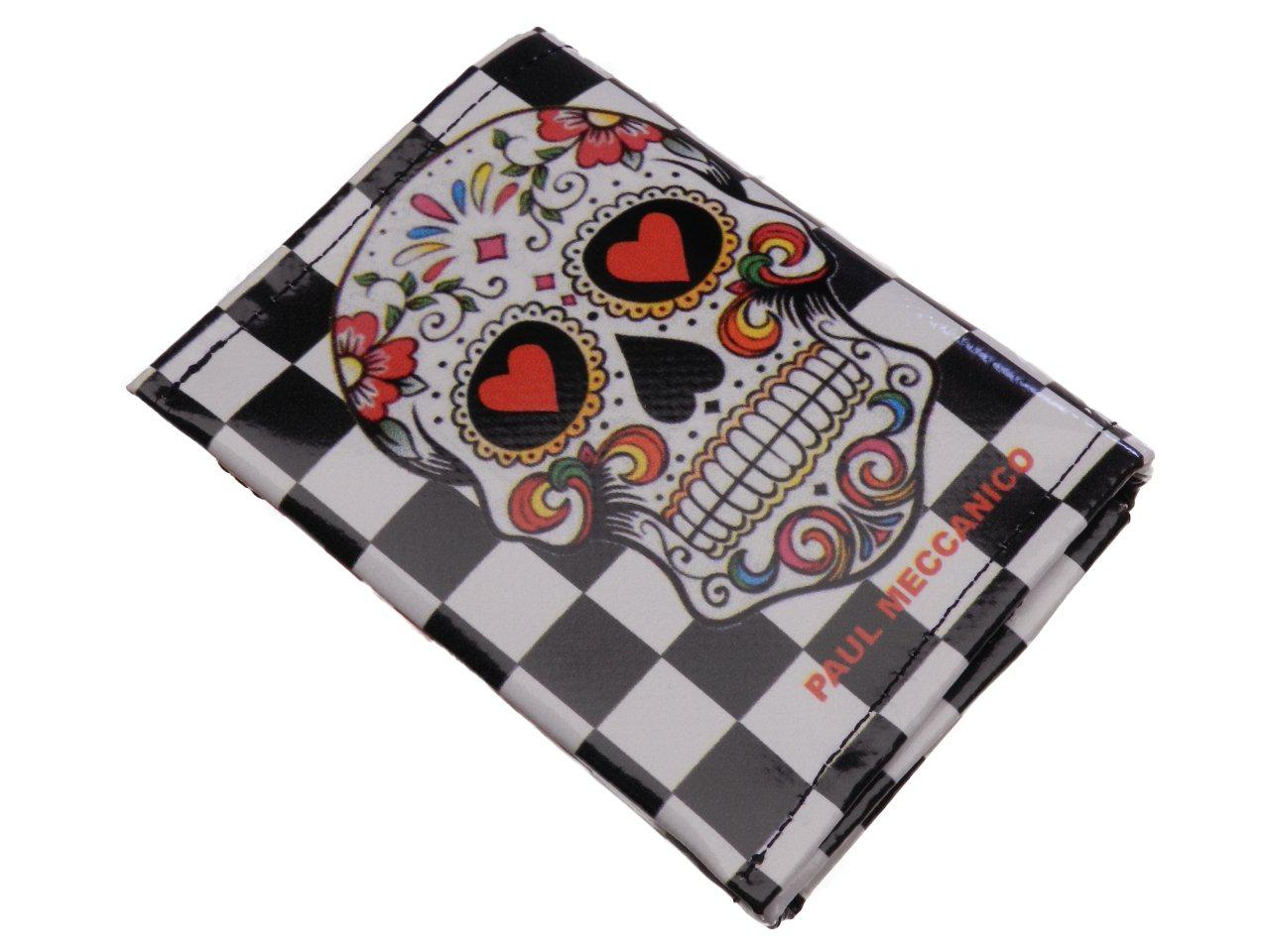 UNISEX WALLET BLACK AND WHITE WITH SKULL PRINT. MODEL TREK MADE OF LORRY TARPAULIN. - Paul Meccanico