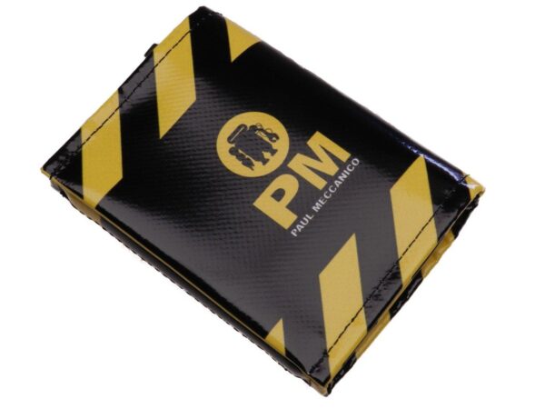 UNISEX WALLET BLACK AND YELLOW COLOURS. MODEL TREK MADE OF LORRY TARPAULIN. - Paul Meccanico