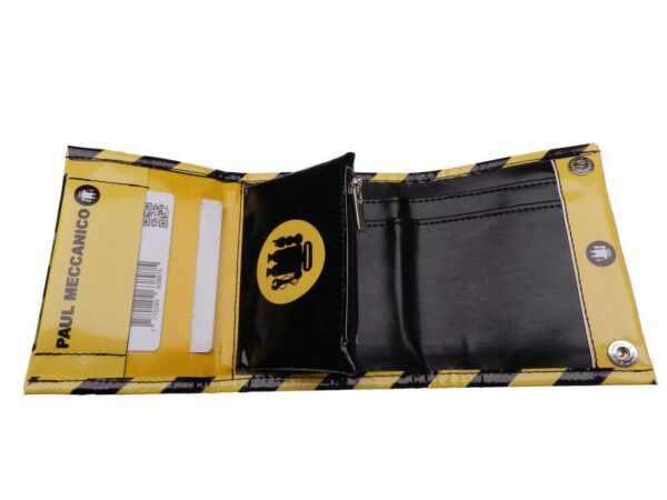 UNISEX WALLET BLACK AND YELLOW COLOURS. MODEL TREK MADE OF LORRY TARPAULIN. - Paul Meccanico