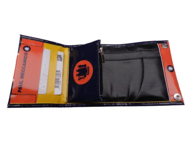 UNISEX WALLET BLUE AND ORANGE COLOURS. MODEL TREK MADE OF LORRY TARPAULIN. - Paul Meccanico