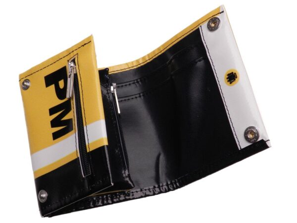 UNISEX WALLET YELLOW, WHITE AND BLACK COLOURS. MODEL TREK MADE OF LORRY TARPAULIN. - Paul Meccanico