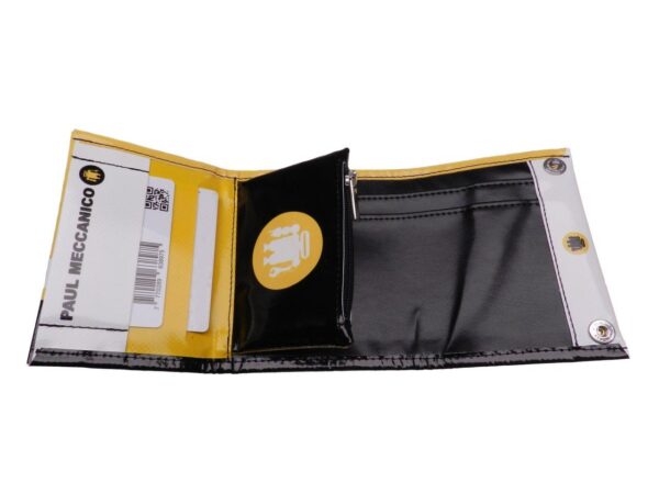 UNISEX WALLET YELLOW, WHITE AND BLACK COLOURS. MODEL TREK MADE OF LORRY TARPAULIN. - Paul Meccanico