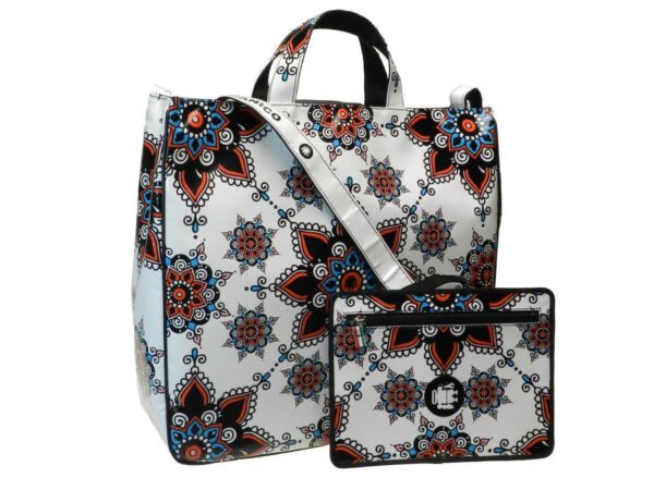 WHITE MAXI TOTE BAG WITH MAXI MANDALA - Paul Meccanico
