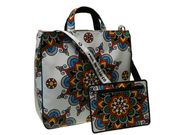 WHITE MAXI TOTE BAG WITH SMALL MANDALA - Paul Meccanico