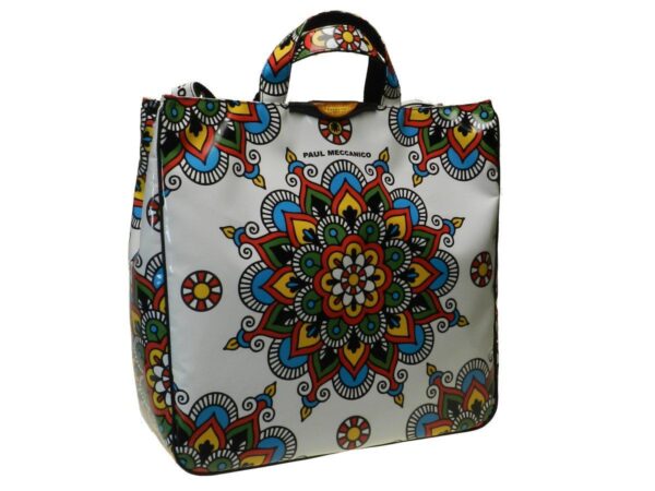 WHITE MAXI TOTE BAG WITH SMALL MANDALA - Paul Meccanico