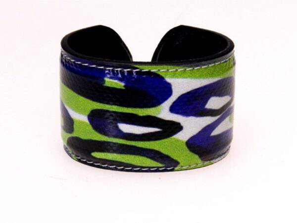 WOMAN BRACELET GREEN, BLUE AND WHITE COLOURS WITH ABSTRACT FANTASY. - Paul Meccanico