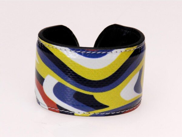 WOMAN BRACELET YELLOW, LIGHT BLUE, WHITE AND RED COLOURS WITH ABSTRACT FANTASY. - Paul Meccanico