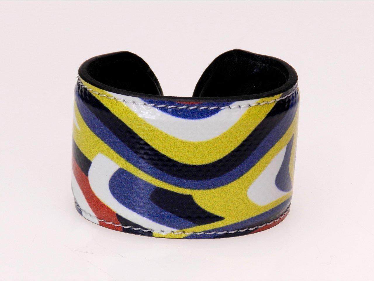 WOMAN BRACELET YELLOW, LIGHT BLUE, WHITE AND RED COLOURS WITH ABSTRACT FANTASY. - Paul Meccanico