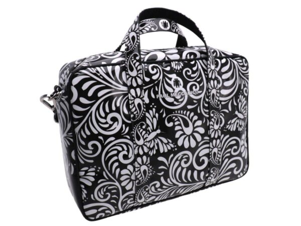 WOMAN BRIEFCASE BLACK AND WHITE COLOURS FLORAL FANTASY. KART MODEL MADE OF LORRY TARPAULIN. - Limited Edition Paul Meccanico