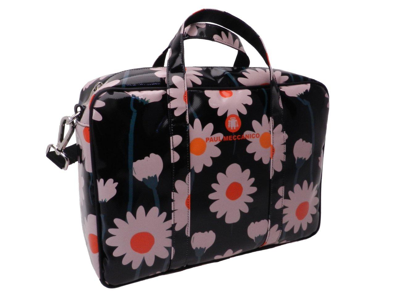 WOMAN BRIEFCASE BLACK COLOUR FLORAL FANTASY. KART MODEL MADE OF LORRY TARPAULIN. - Limited Edition Paul Meccanico