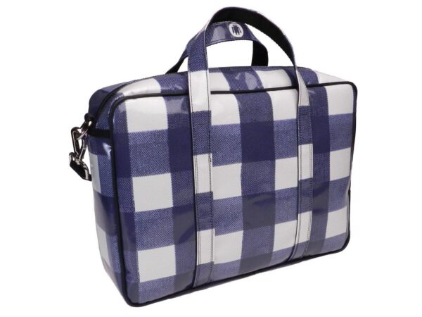 WOMAN BRIEFCASE BLUE AND OFF WHITE COLOURS CHESS FANTASY. KART MODEL MADE OF LORRY TARPAULIN. - Limited Edition Paul Meccanico