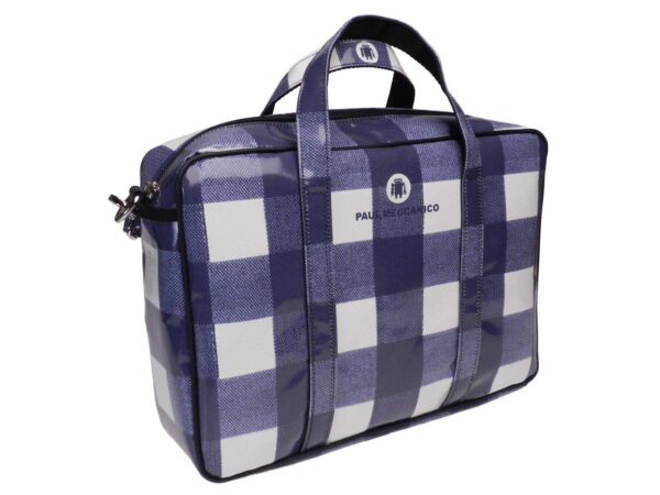 WOMAN BRIEFCASE BLUE AND OFF WHITE COLOURS CHESS FANTASY. KART MODEL MADE OF LORRY TARPAULIN. - Limited Edition Paul Meccanico