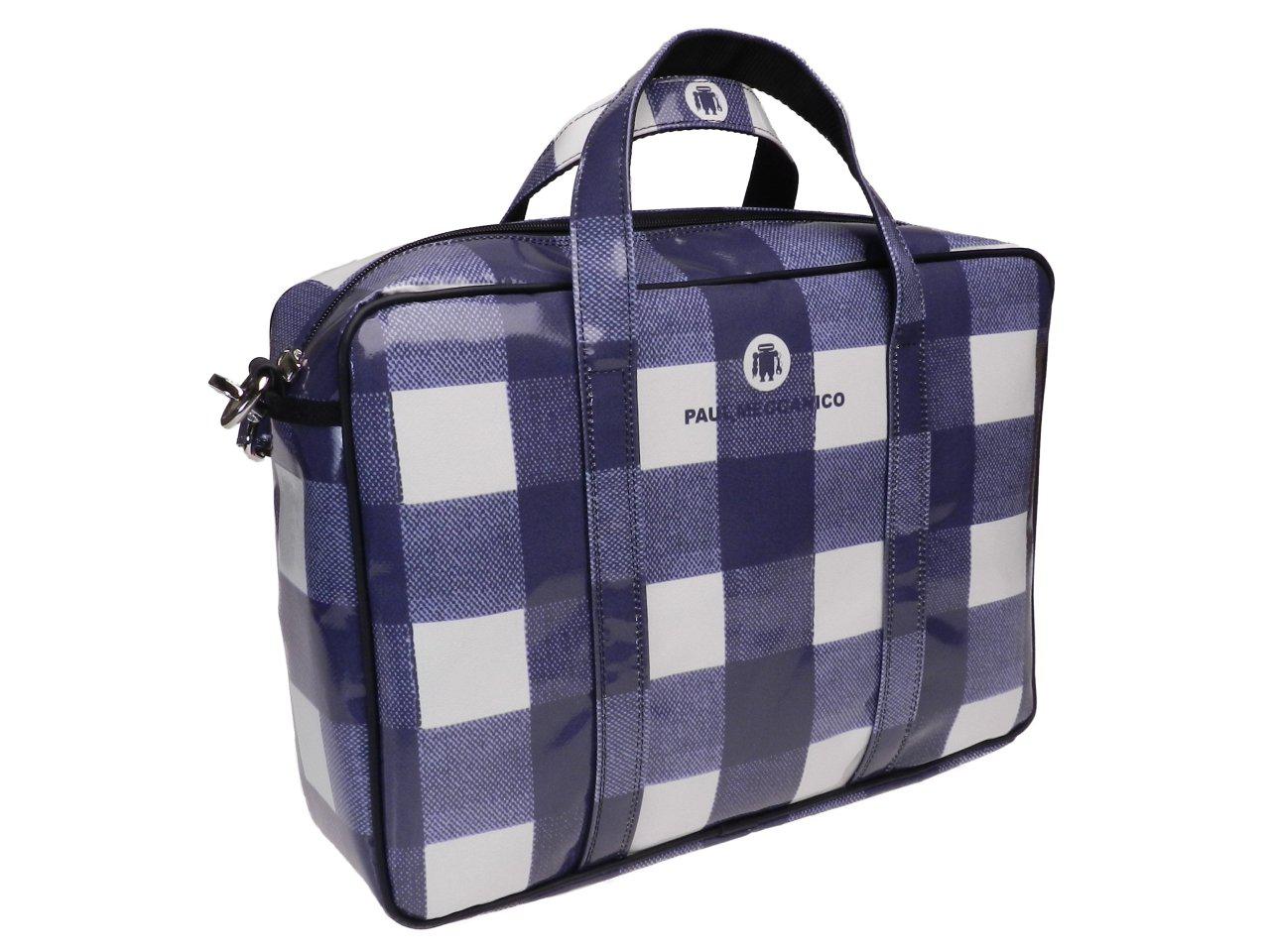 WOMAN BRIEFCASE BLUE AND OFF WHITE COLOURS CHESS FANTASY. KART MODEL MADE OF LORRY TARPAULIN. - Limited Edition Paul Meccanico