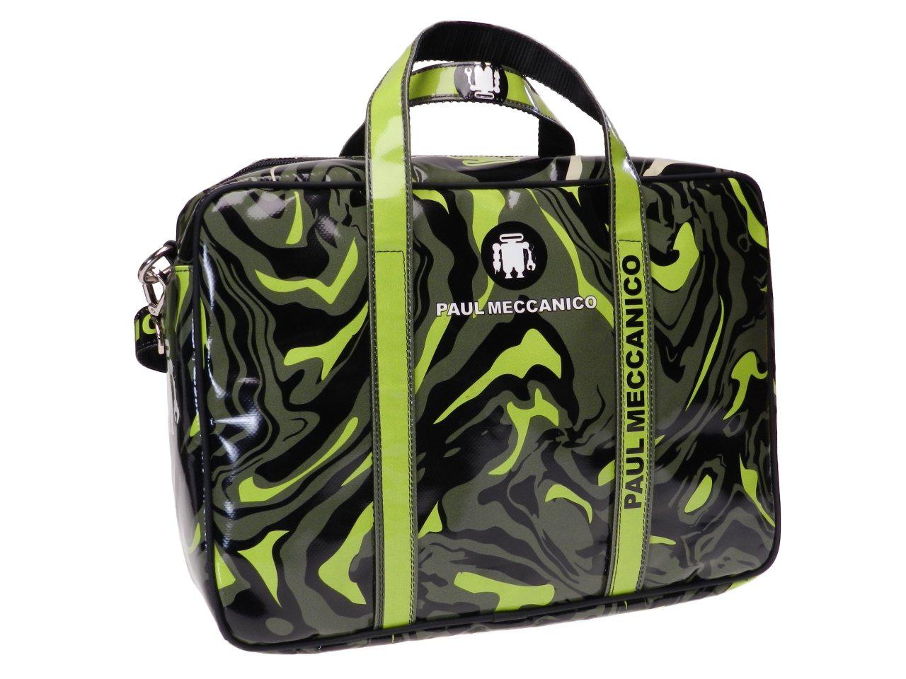 WOMEN'S BRIEFCASE GREEN WITH CAMOUFLAGE FANTASY. MODEL KART MADE OF LORRY TARPAULIN. - Limited Edition Paul Meccanico