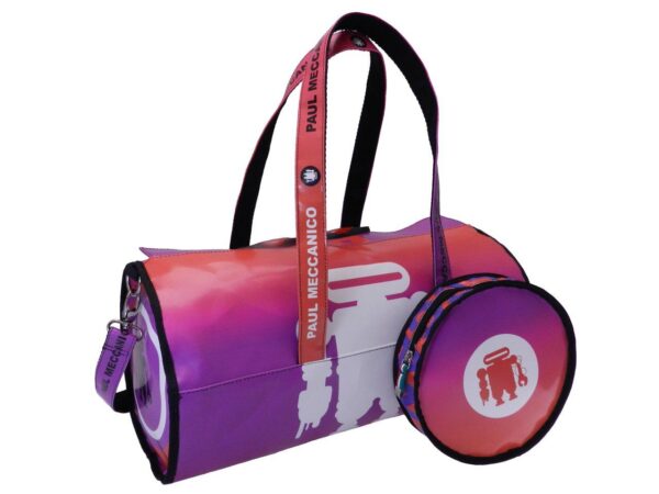 WOMAN SPORT BAG LILAC, FUXIA AND RED COLOURS. ROLLING MODEL MADE OF LORRY TARPAULIN. - Unique Pieces Paul Meccanico